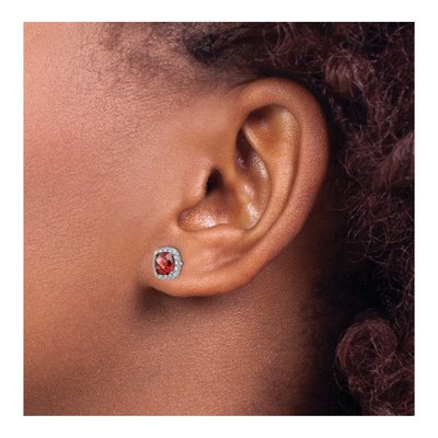Sterling Silver Cushion Garnet Cr Stud Earrings – view 4