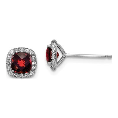 Sterling Silver Cushion Garnet Cr Stud Earrings