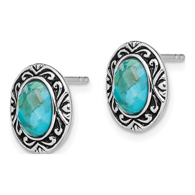Sterling Silver Oval Lab-Created Turquoise Stud Earrings – view 3