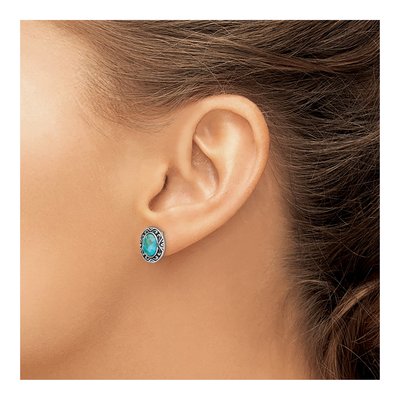 Sterling Silver Oval Lab-Created Turquoise Stud Earrings – view 4