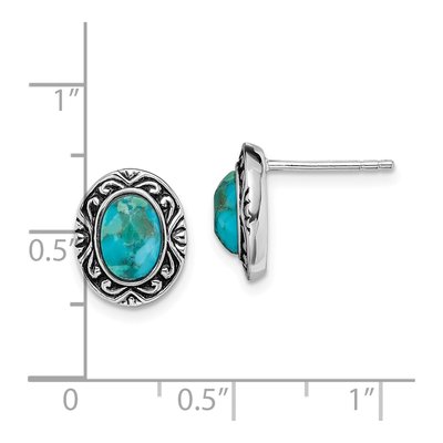 Sterling Silver Oval Lab-Created Turquoise Stud Earrings – view 5