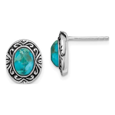 Sterling Silver Oval Lab-Created Turquoise Stud Earrings