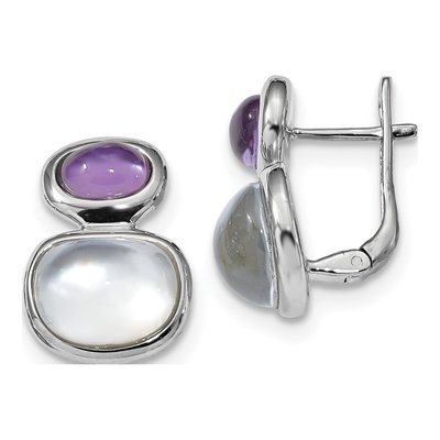 Sterling Silver Oval Mother of Pearl & Crystal MOP Button Stud Earrings