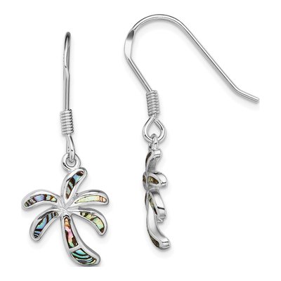 Sterling Silver Abalone Palm Tree Dangle Earrings