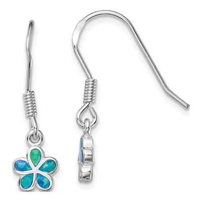 Sterling Silver Lab-Created Opal Flower Dangle Earrings