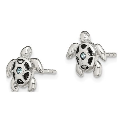 Sterling Silver Round Aquamarine Aqua Turtle Stud Earrings – view 3