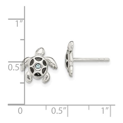 Sterling Silver Round Aquamarine Aqua Turtle Stud Earrings – view 5