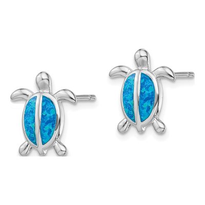 Sterling Silver Lab-Created Opal Turtle Stud Earrings – view 3