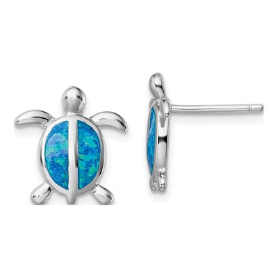 Sterling Silver Lab-Created Opal Turtle Stud Earrings