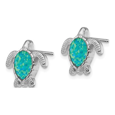 Sterling Silver Lab-Created Opal Turtle Stud Earrings – view 3