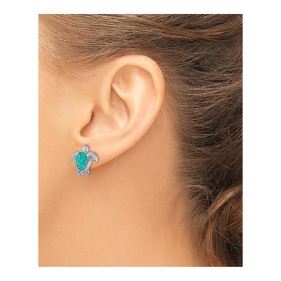 Sterling Silver Lab-Created Opal Turtle Stud Earrings – view 4