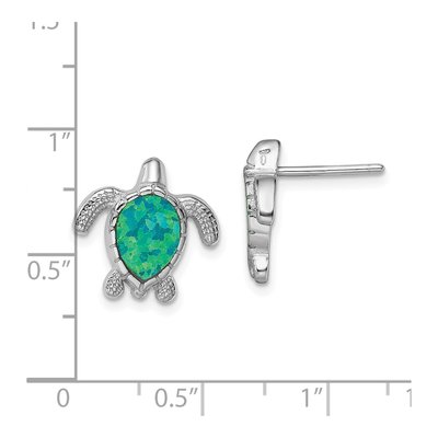 Sterling Silver Lab-Created Opal Turtle Stud Earrings – view 5