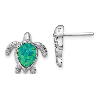 Sterling Silver Lab-Created Opal Turtle Stud Earrings