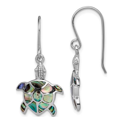 Sterling Silver Abalone Turtle Dangle Earrings
