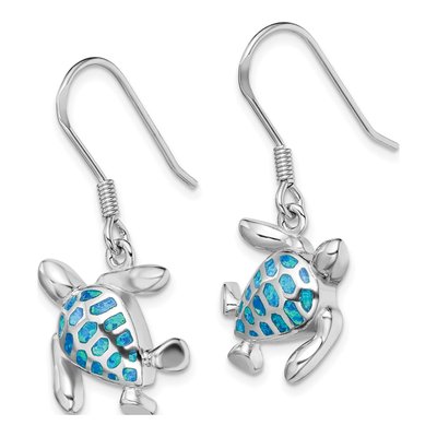 Sterling Silver Lab-Created Opal Turtle Dangle Earrings – view 3