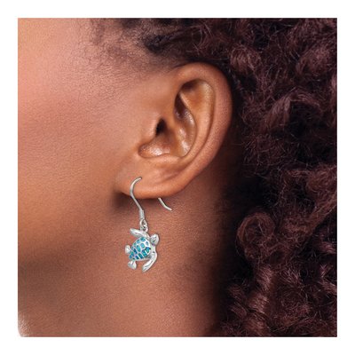 Sterling Silver Lab-Created Opal Turtle Dangle Earrings – view 4