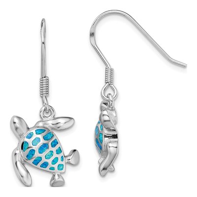 Sterling Silver Lab-Created Opal Turtle Dangle Earrings