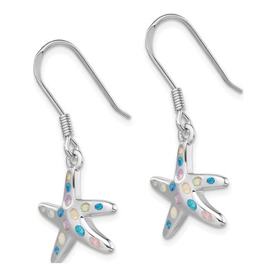 Sterling Silver Lab-Created Opal Starfish Dangle Earrings – view 3