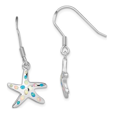 Sterling Silver Lab-Created Opal Starfish Dangle Earrings