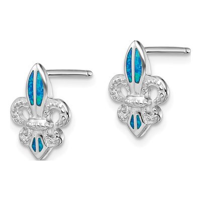 Sterling Silver Lab-Created Opal Fleur de Lis Stud Earrings – view 3