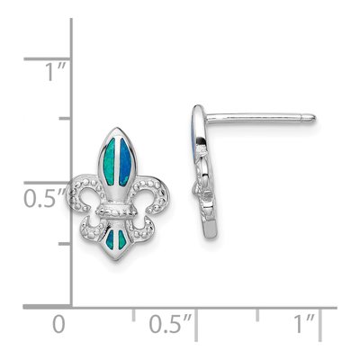Sterling Silver Lab-Created Opal Fleur de Lis Stud Earrings – view 5