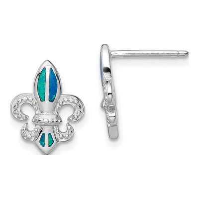 Sterling Silver Lab-Created Opal Fleur de Lis Stud Earrings