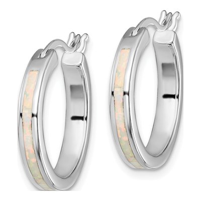 Sterling Silver 22mm Lab-Created Opal Hoop Earrings – view 3