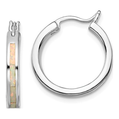Sterling Silver 22mm Lab-Created Opal Hoop Earrings
