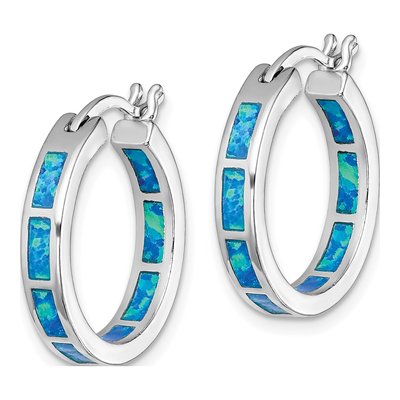 Sterling Silver 20mm Lab-Created Opal Inside-Out Hoop Earrings – view 3
