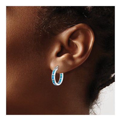 Sterling Silver 20mm Lab-Created Opal Inside-Out Hoop Earrings – view 4