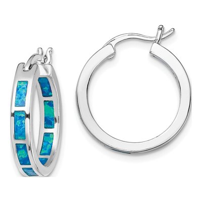 Sterling Silver 20mm Lab-Created Opal Inside-Out Hoop Earrings
