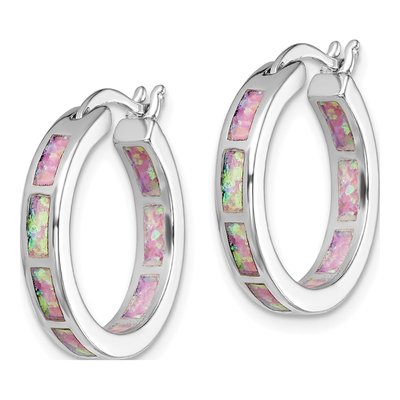 Sterling Silver 20mm Lab-Created Opal In-Out Hoop Earrings – view 3
