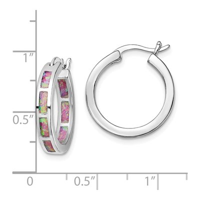 Sterling Silver 20mm Lab-Created Opal In-Out Hoop Earrings – view 5