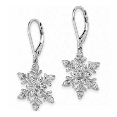 Sterling Silver Diamond Snowflake Leverback Earrings – view 3