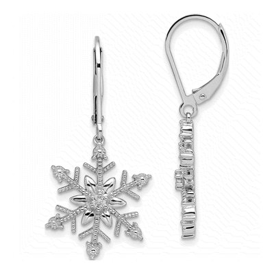 Sterling Silver Diamond Snowflake Leverback Earrings