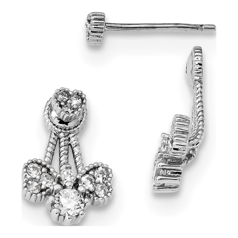Sterling Silver CZ Heart Front Back Dangle Earrings