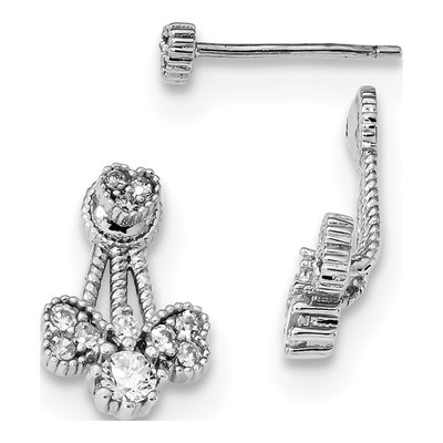 Sterling Silver CZ Heart Front Back Dangle Earrings