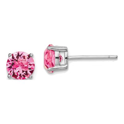 Sterling Silver 6.1mm Round Crystal Birthstone Stud Earrings