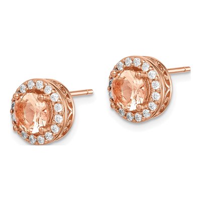 Rose Gold-Plated Sterling Silver Round CZ Peach Halo Stud Earrings – view 3