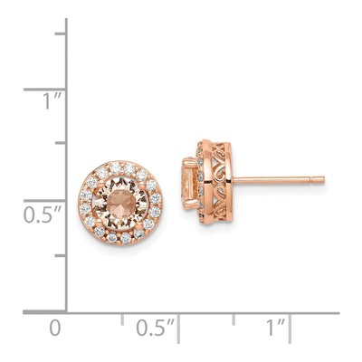 Rose Gold-Plated Sterling Silver Round CZ Peach Halo Stud Earrings – view 5