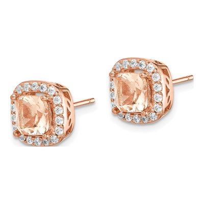 Rose Gold-Plated Sterling Silver Round CZ Square Peach Halo Stud Earrings – view 3