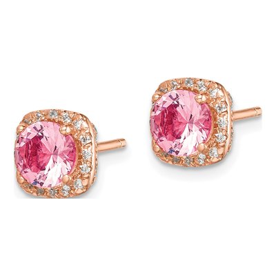 Rose Gold-Plated Sterling Silver Round CZ & Crystal Stud Earrings – view 3