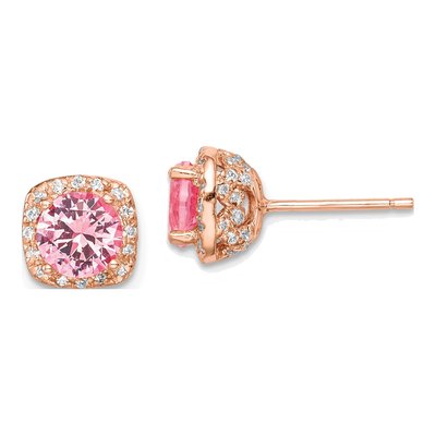 Rose Gold-Plated Sterling Silver Round CZ & Crystal Stud Earrings