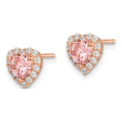 Rose Gold-Plated Sterling Silver Round CZ & Crystal Heart Stud Earrings – view 3