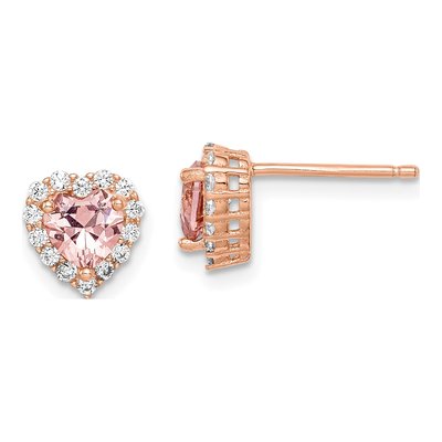 Rose Gold-Plated Sterling Silver Round CZ & Crystal Heart Stud Earrings
