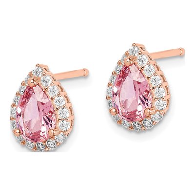 Rose Gold-Plated Sterling Silver Round CZ & Crystal Stud Earrings – view 3