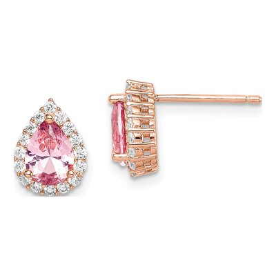 Rose Gold-Plated Sterling Silver Round CZ & Crystal Stud Earrings