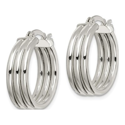 Sterling Silver 22mm Grooved Hoop Earrings – view 3
