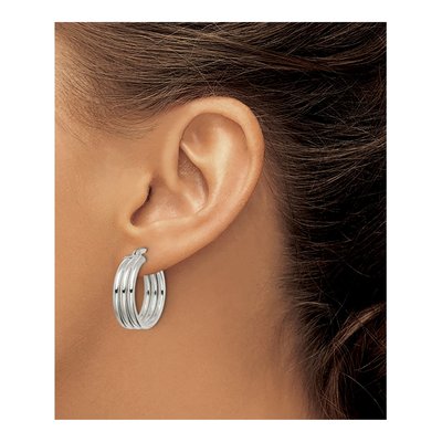 Sterling Silver 22mm Grooved Hoop Earrings – view 4