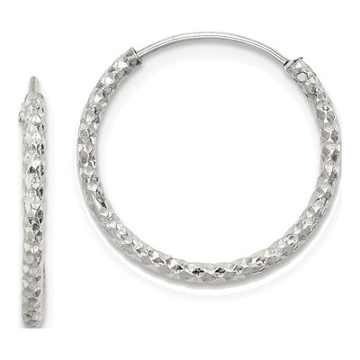 Sterling Silver 18mm Diamond-Cut Endless Hoop Earrings